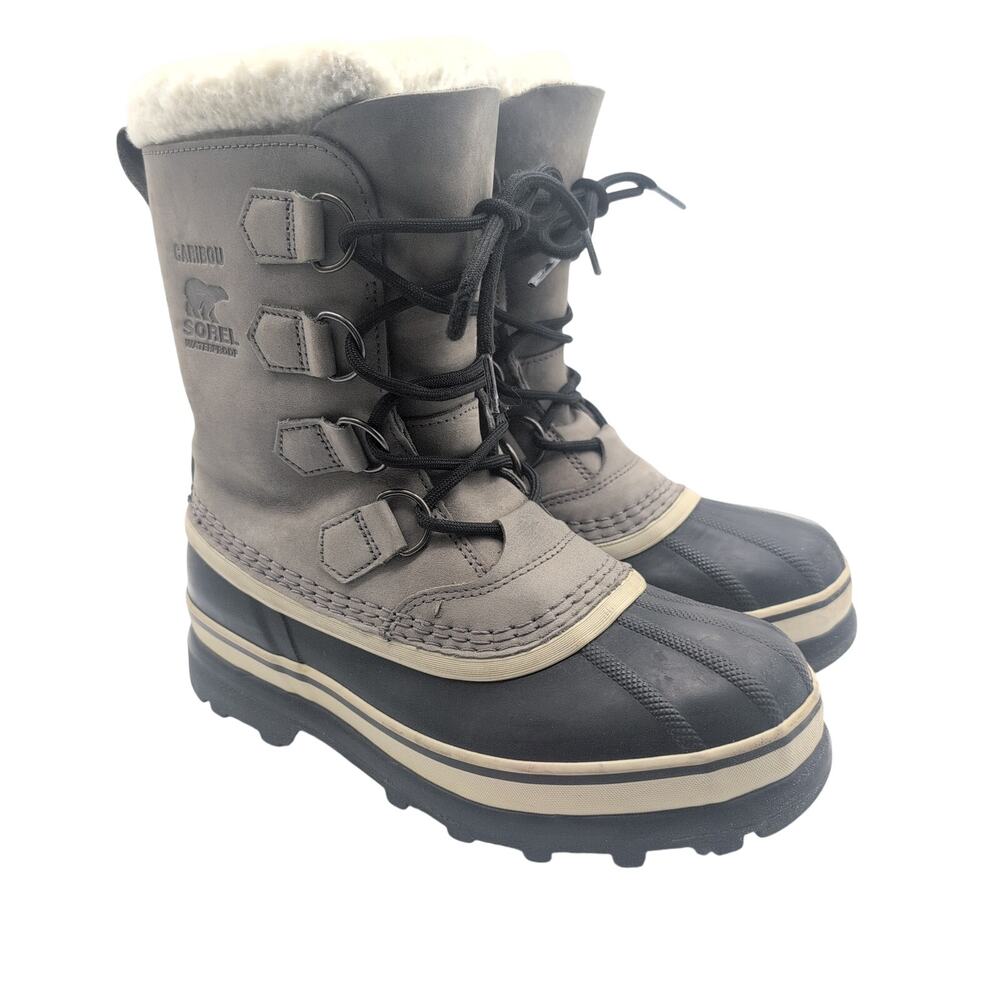 Sorel Caribou Waterproof Lace Up Snow Boots Shale / Black Women's Size 7